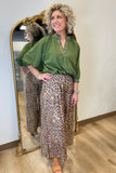 Umgee Leopard Trim Blouse Olive