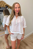 Dear John Jada Embroidered Trim Top White