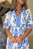 Umgee Print Short Sleeve Dress Blue