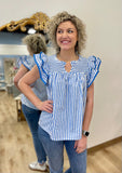 Umgee Smocked Stripe Top Blue