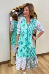 Floral Patchwork Midi Dress Teal