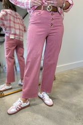 Charlie B Button Fly Straight Leg Pant Carnation