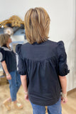 Mud Pie Humphrey Embroidered Top Black