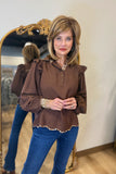 Umgee Ruffle Shoulder Blouse Brown