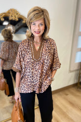 Umgee Animal Print Top Brown