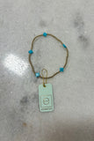 E Newton Signature Cross Small Gold Pattern 2mm Bead Bracelet Turquoise