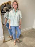 Umgee Split Neck Blouse Sage