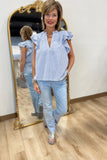 Pinstripe Delight Top Blue