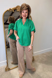 Umgee Split Neck Top Green