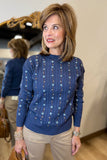 Charlie B Embroidered Cable Knit Sweater Tulip