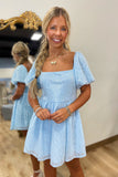 Sequin Skater Dress Baby Blue