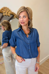 Elan Short Sleeve Denim Blouse