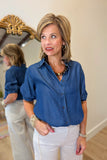 Elan Short Sleeve Denim Blouse