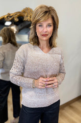 Charlie B Lurex V Neck Sweater Latte