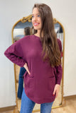 Tempo Paris Front Pocket Sweater Wine