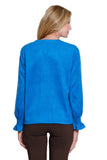 Multiples Band Collar V Neck Top Blue