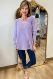 PBJ Horizontal Rib V Neck Pullover Lavender