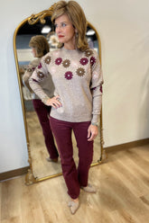 Charlie B Embroidery Sweater Taupe