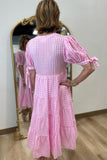 Spring Blessings Gingham Tiered Dress Pink