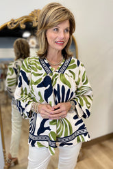 Umgee Boho Swirl Blouse Green