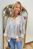 Metallic Glint Batwing Top Pearl