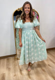 Willow Bloom Embroidered Midi Dress Mint
