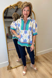 Umgee Placket Bodice Blouse Blue Mix
