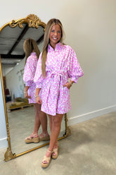Kinley Tie Front Puff Sleeve Dress Cotton Candy Leopard