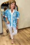 Floating Flowers Top Blue