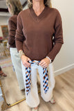 Charlie B V Neck Sweater BrowN