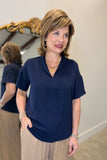 Renuar Split Neck Blouse Midnight