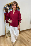 Blaire Split Neck Blouse Currant