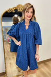 Umgee Jacquard Dress Navy