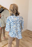 Umgee Floral Print Blouse Denim Blue