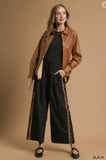 Umgee Wide Leg Trouser w Leopard Trim Black