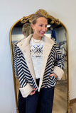 Charlie B Chevron Bouclé Short Jacket With Sherpa Trim - Navy