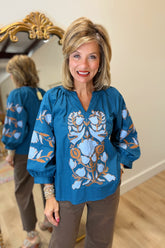 Teal Tropics Blouse
