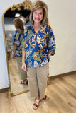 Umgee Paisley Print Blouse Navy
