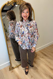 APNY Ruffle Neck Blouse Antique Peacock