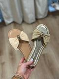 Bamboo Ruffled Band Sandal Gold Raffia
