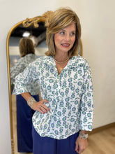 Daisy Days 3/4 Sleeve Top Blue