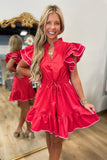 Alina Ruffle Shift Mini Dress Red