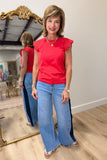 Another Love Eve Eyelet Cap Sleeve Top Red