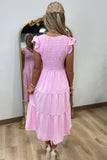 So Sweet Smocked Flutter Sleeve Dress Pink