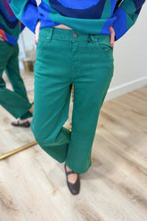 APNY Wide Leg Cropped Pant Emerald