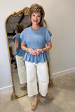 Umgee Smocked Blouse Steel Blue