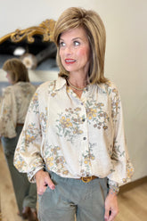 Fall Bouquet LS Blouse Ecru
