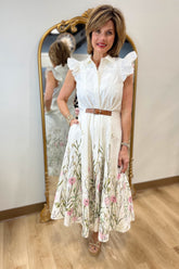 Lavender Grows Self Belted Dress Ivory