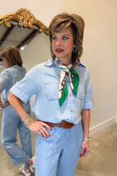 Charlie B Short Sleeve Tencel Blouse Blue