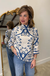 Jacquard Mock Neck Sweater Cream